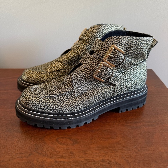 EUC Cecelia New York Black and Gold Combat Boots with Chunky Sole - Picture 1 of 5